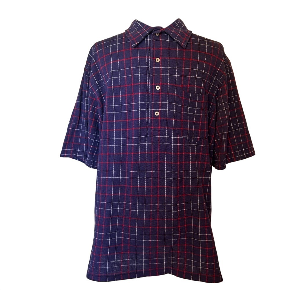Vintage Polo by Ralph Lauren‎ Navy Blue, Red and White Plaid Polo Shirt Size L
